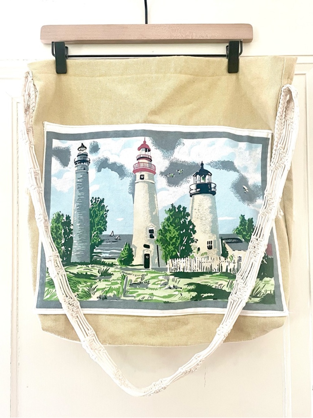 Upcycled Creations by Greyhampton, Cape Cod Lighthouse Print Canvas Tote Bag